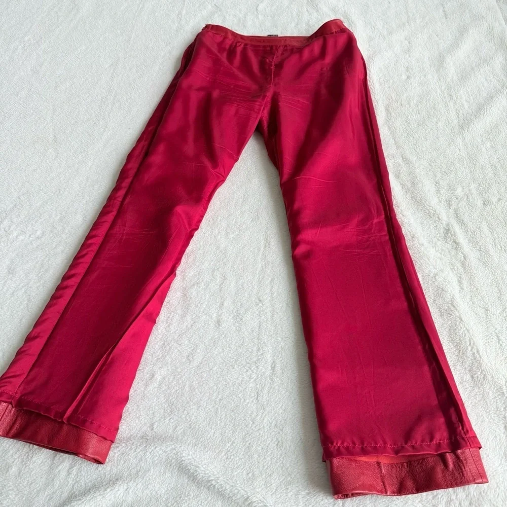 Etcetera Leather Cropped Zipped Red Pants XS (2)